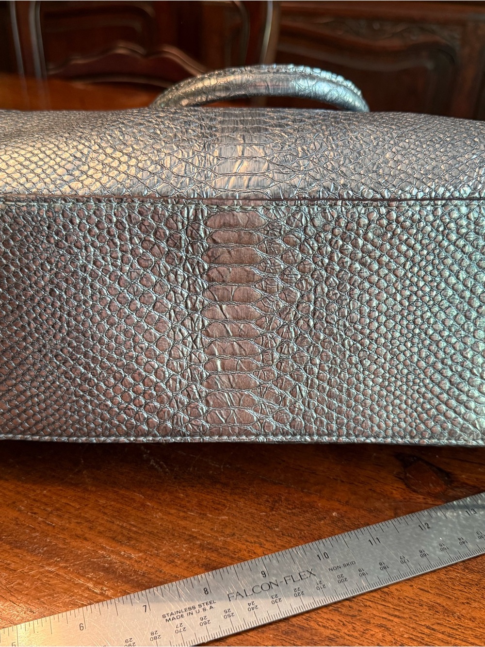 Michael Kors Metallic Silver Python-Embossed Satchel - Picture 11 of 11
